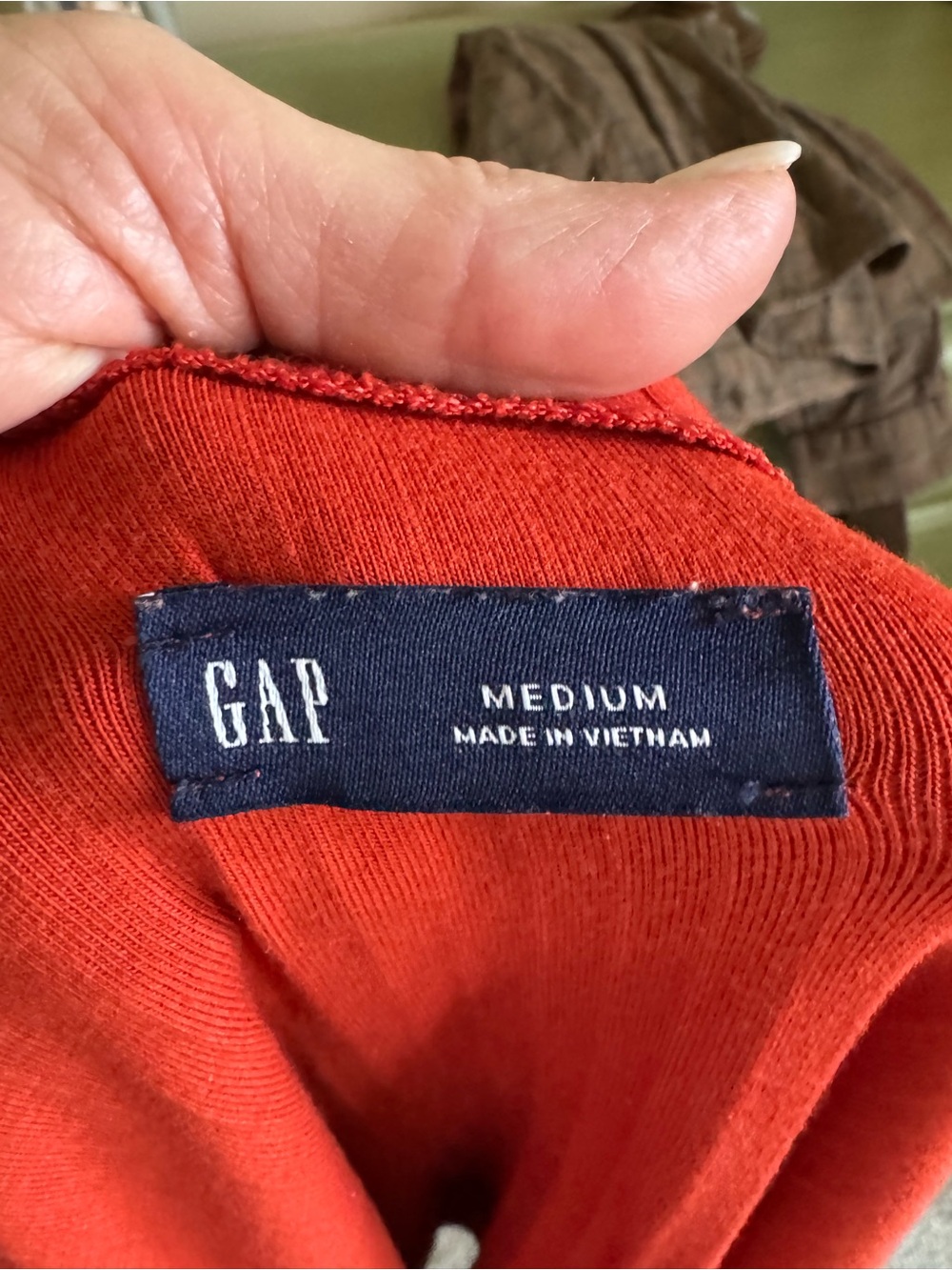 GAP Rust Red Ribbed Button-Front V-Neck Long Sleeve Top - Picture 2 of 4